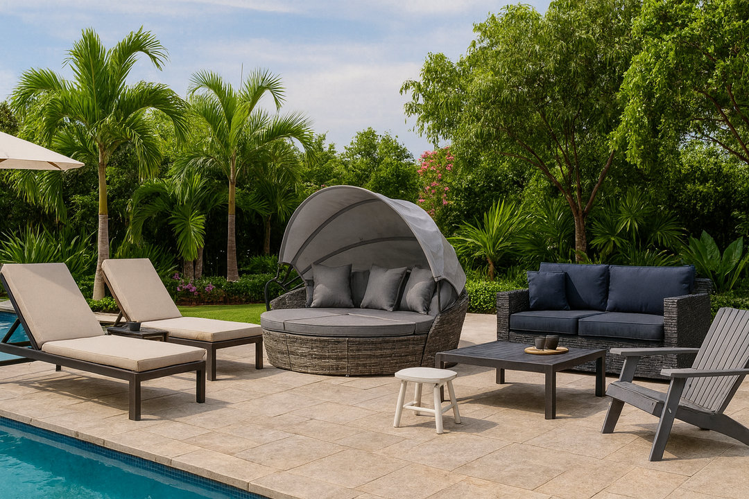 pool with sun lounger and daybed