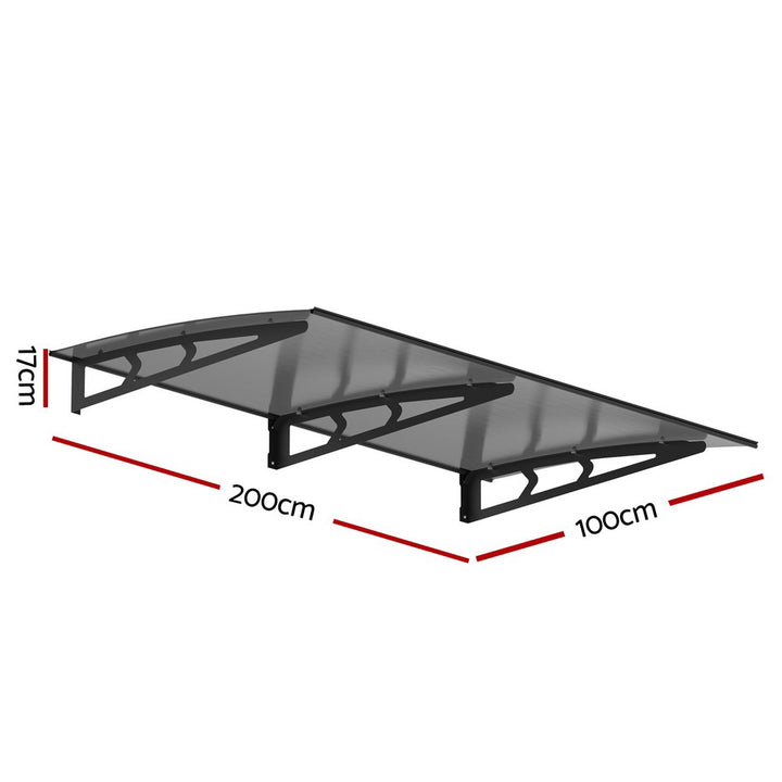 Instahut 1m x 2m Window / Door Awning Canopy - Grey Metal Frame
