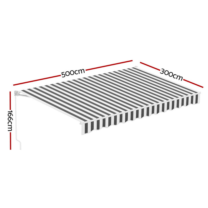 Instahut Retractable Folding Arm Awning Motorised Sunshade 5Mx3M Grey White