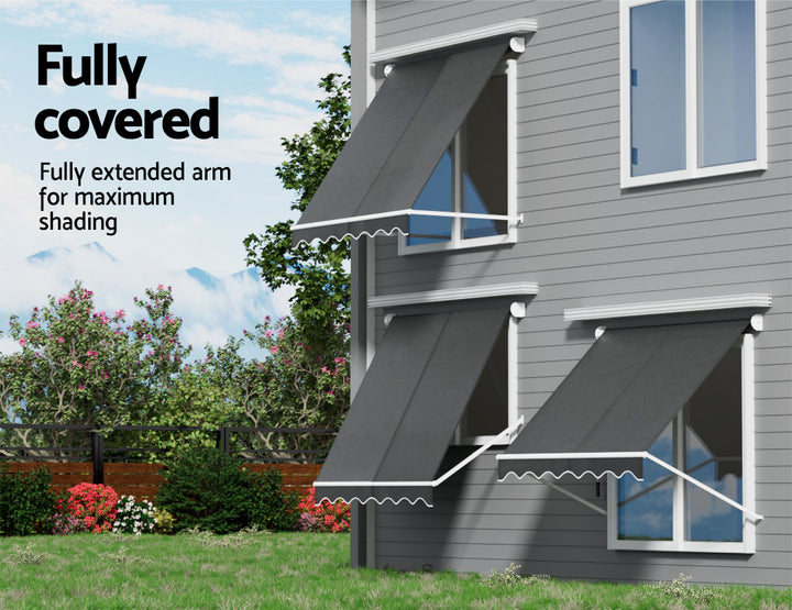 Instahut 2.1m x 2.1m Outdoor Retractable Blind / Window Awning  - Fixed Pivot Arm - Grey