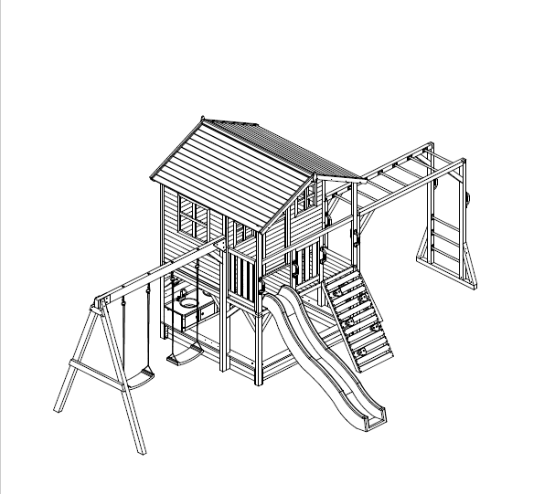 Kidzshack Caboodle Shack Cubby House with Mud Kitchen (Option to Add Swing Set & Monkey Bars)