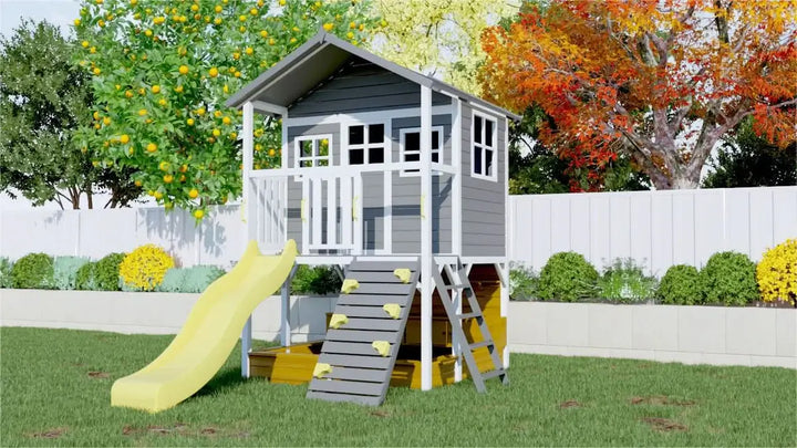 Kidzshack Caboodle Shack Cubby House with Mud Kitchen (Option to Add Swing Set & Monkey Bars)