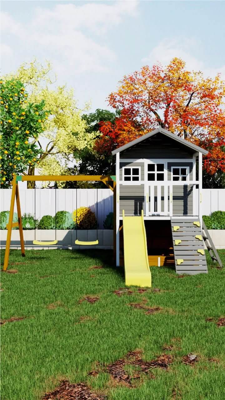 Kidzshack Caboodle Shack Cubby House with Mud Kitchen (Option to Add Swing Set & Monkey Bars)