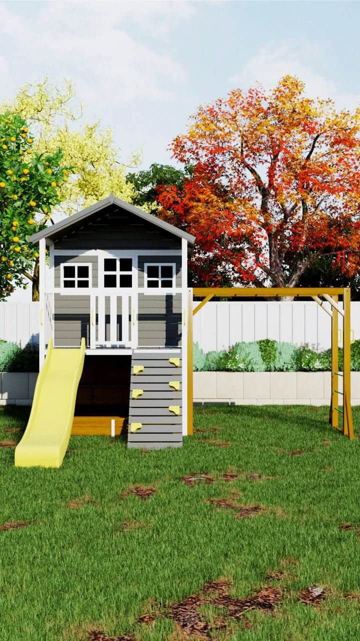Kidzshack Caboodle Shack Cubby House with Mud Kitchen (Option to Add Swing Set & Monkey Bars)