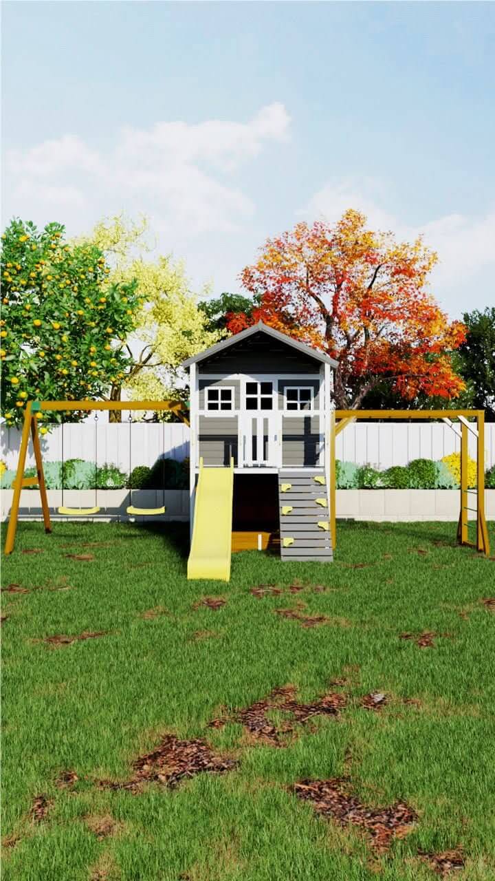 Kidzshack Caboodle Shack Cubby House with Mud Kitchen (Option to Add Swing Set & Monkey Bars)