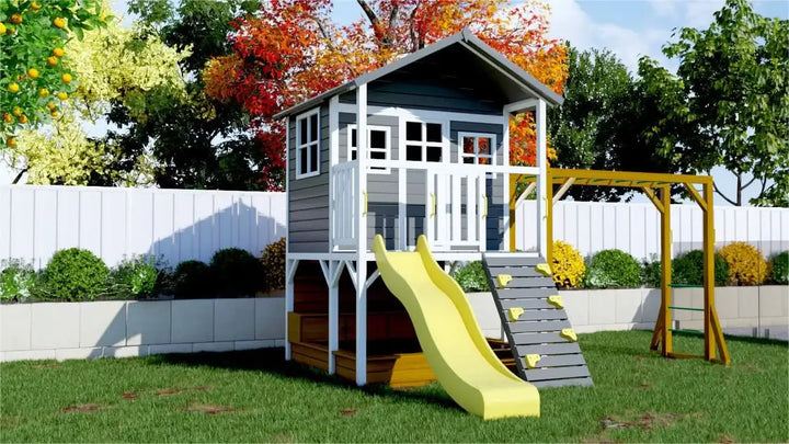 Kidzshack Caboodle Shack Cubby House with Mud Kitchen (Option to Add Swing Set & Monkey Bars)