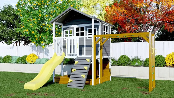 Kidzshack Caboodle Shack Cubby House with Mud Kitchen (Option to Add Swing Set & Monkey Bars)