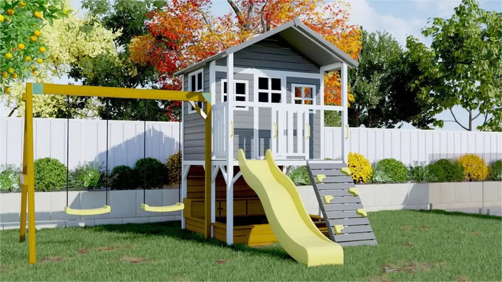 Kidzshack Caboodle Shack Cubby House with Mud Kitchen (Option to Add Swing Set & Monkey Bars)