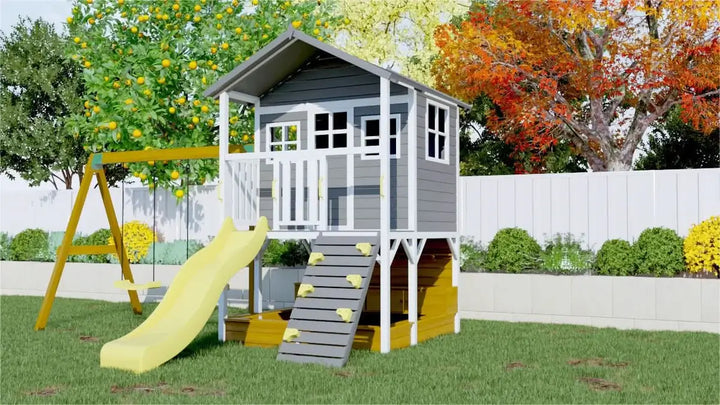 Kidzshack Caboodle Shack Cubby House with Mud Kitchen (Option to Add Swing Set & Monkey Bars)