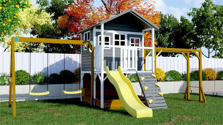 Kidzshack Caboodle Shack Cubby House with Mud Kitchen (Option to Add Swing Set & Monkey Bars)