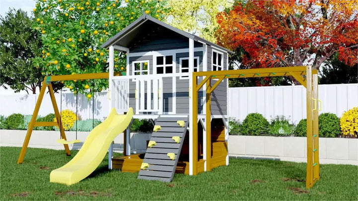 Kidzshack Caboodle Shack Cubby House with Mud Kitchen (Option to Add Swing Set & Monkey Bars)