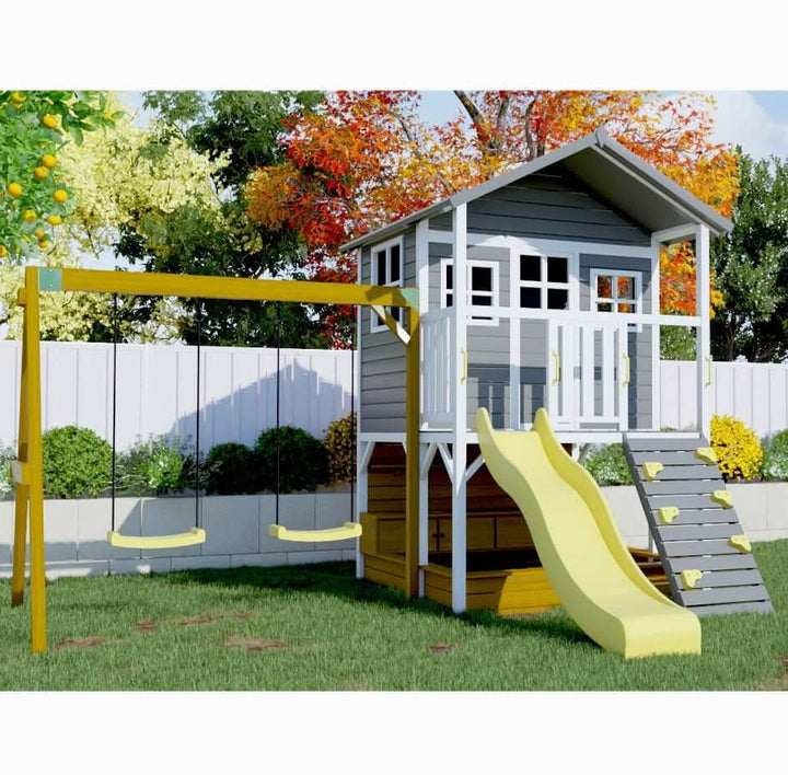 Kidzshack Caboodle Shack Cubby House with Mud Kitchen (Option to Add Swing Set & Monkey Bars)