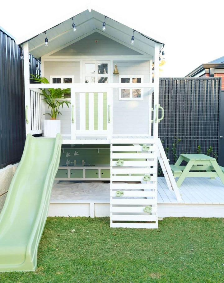 Kidzshack Caboodle Shack Cubby House with Mud Kitchen (Option to Add Swing Set & Monkey Bars)