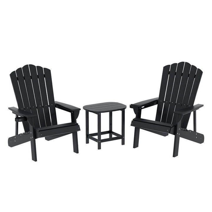 Gardeon Outdoor Table and Chairs HDPE Adirondack Beach Chair Sun Lounge Patio Furniture Garden Black