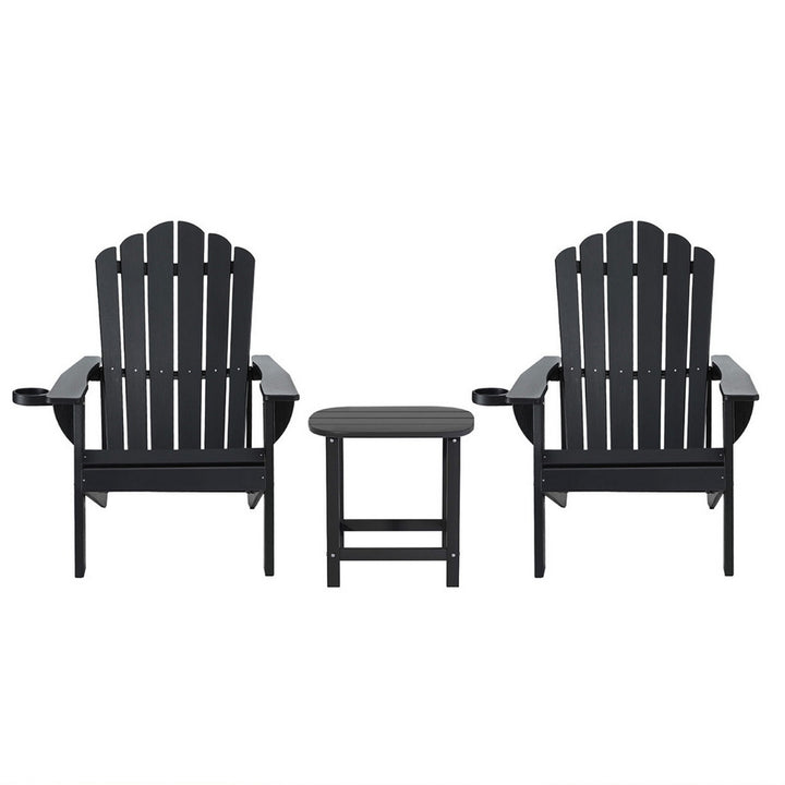 Gardeon Outdoor Table and Chairs HDPE Adirondack Beach Chair Sun Lounge Patio Furniture Garden Black