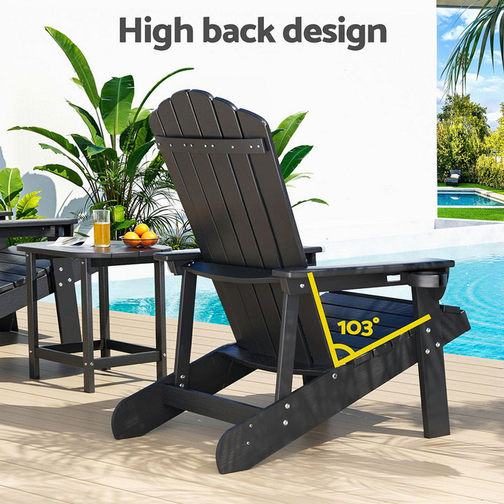 Gardeon Outdoor Table and Chairs HDPE Adirondack Beach Chair Sun Lounge Patio Furniture Garden Black