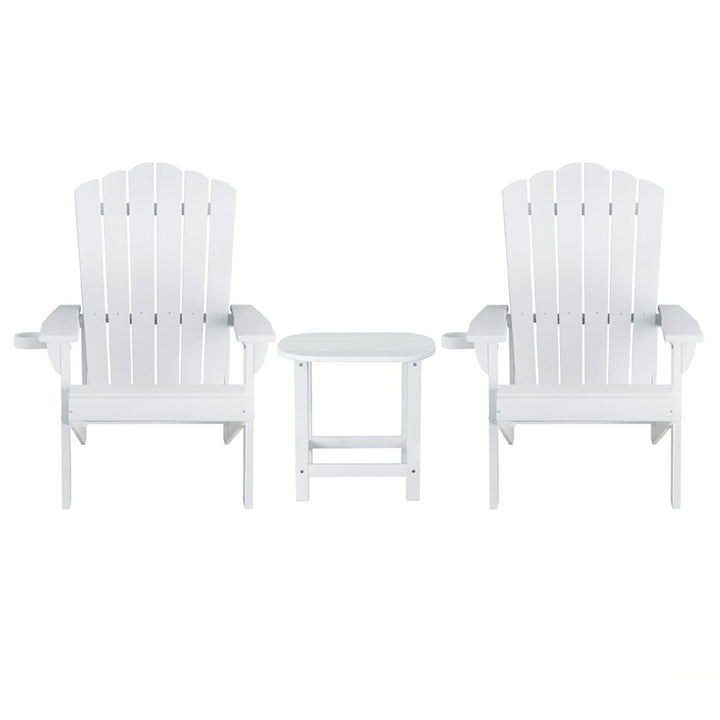 Gardeon Outdoor Table and Chairs HDPE Adirondack Beach Chair Sun Lounge Patio Furniture Garden White