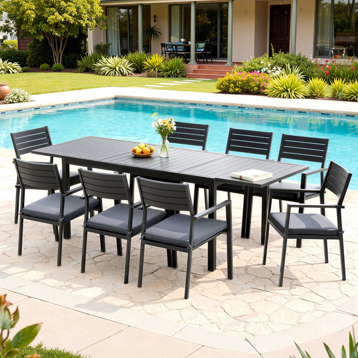 9pc Outdoor Dining Set - Stylish Design with Extendable Table (Aluminum)