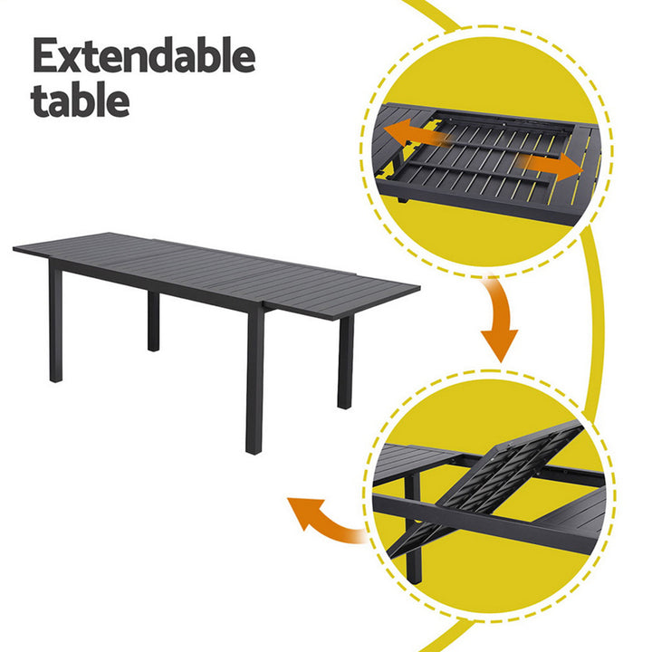 9pc Outdoor Dining Set - Stylish Design with Extendable Table (Aluminum)