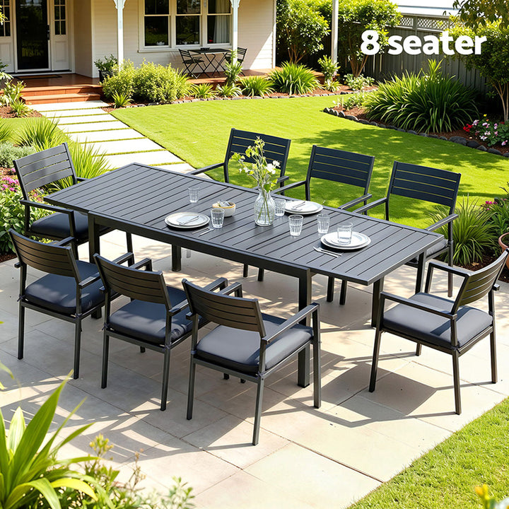 9pc Outdoor Dining Set - Stylish Design with Extendable Table (Aluminum)