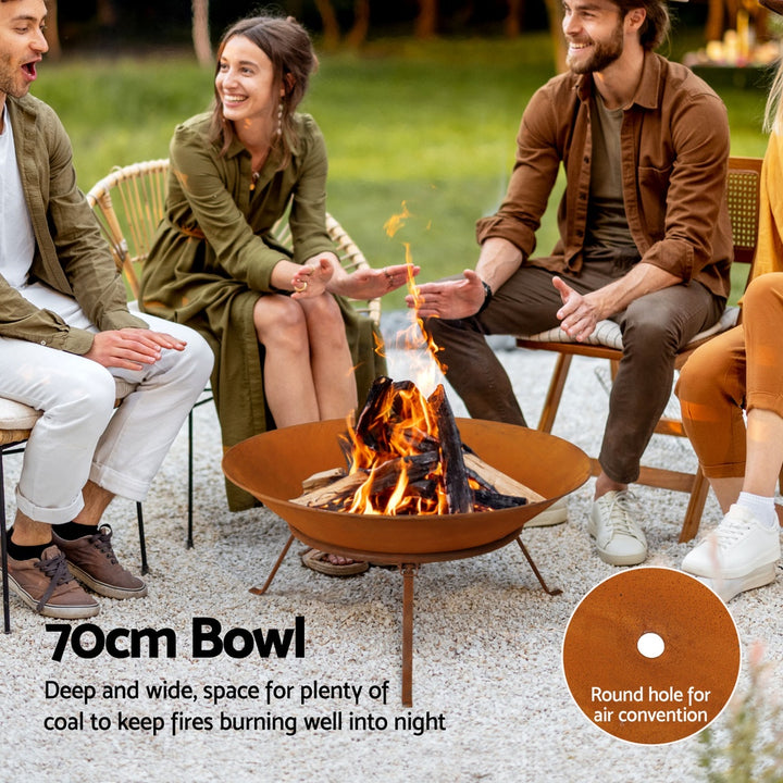 Grillz 70cm Fire Pit Rustic Iron Bowl Outdoor
