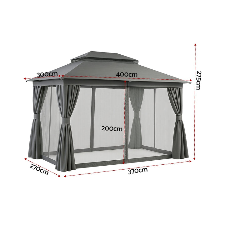 Instahut Gazebo 3x4m Canopy Outdoor Steel Frame Patio Tent Curtains Marquee Grey
