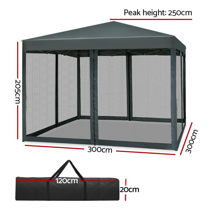 Instahut 3m x 3m Pop Up Gazebo - Shade Mesh Wall (Available in Grey, White & Black)