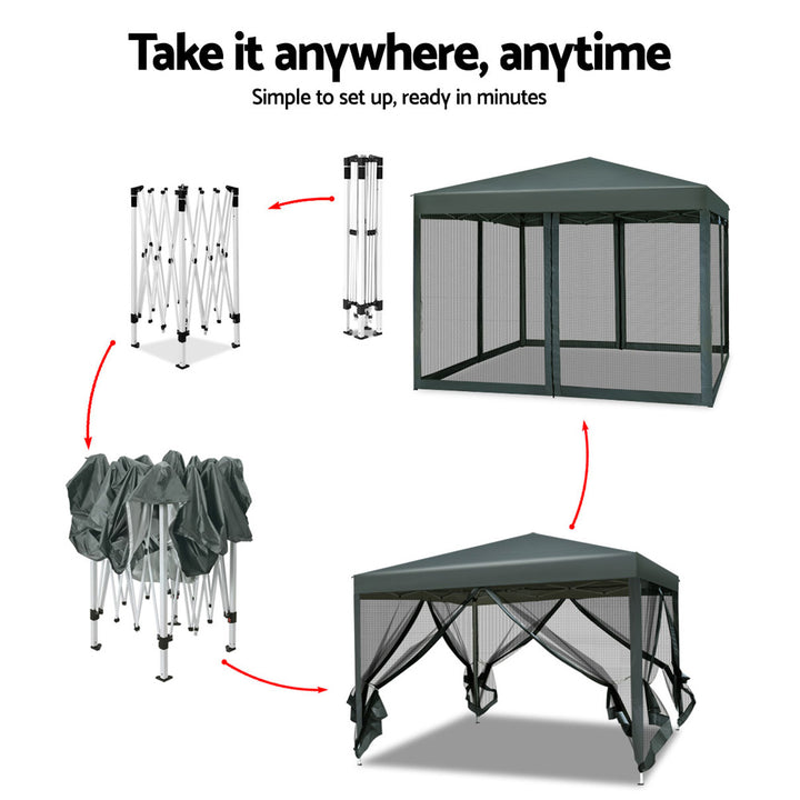 Instahut 3m x 3m Pop Up Gazebo - Shade Mesh Wall (Available in Grey, White & Black)