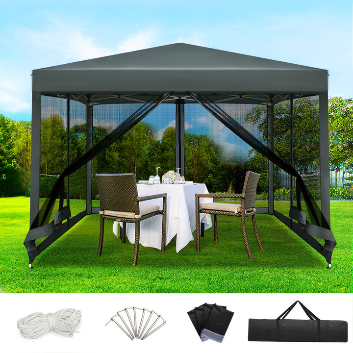 Instahut 3m x 3m Pop Up Gazebo - Shade Mesh Wall (Available in Grey, White & Black)
