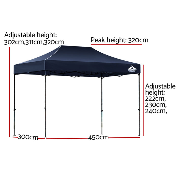 Instahut 3m x 4.5m Pop Up Gazebo w/Base Pods (Available in  Black, Navy & White)