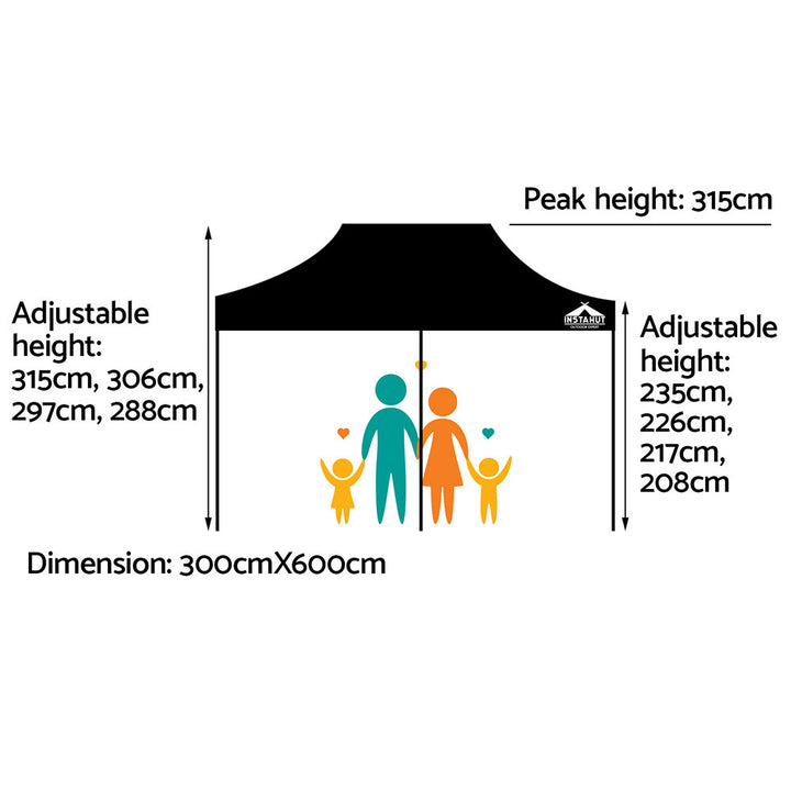 Instahut 3m x 6m Pop Up Gazebo w/Base Pods (Available in Black & White