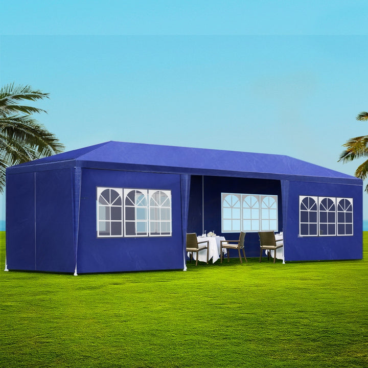 Instahut 3m x 9m Marquee with Side Wall (8 Panels) - White and Blue