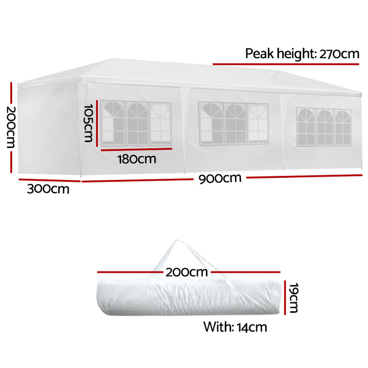 Instahut 3m x 9m Marquee with Side Wall (8 Panels) - White and Blue