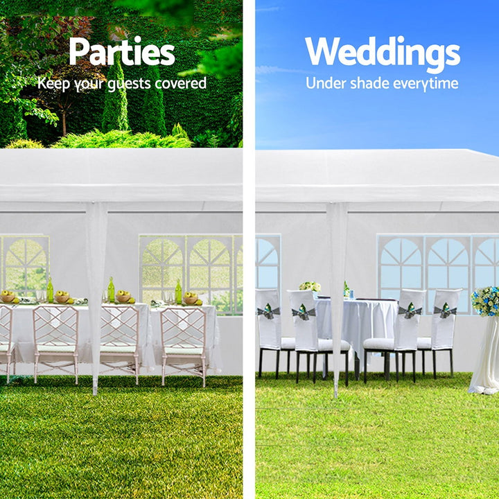 Instahut 3m x 9m Marquee with Side Wall (8 Panels) - White and Blue