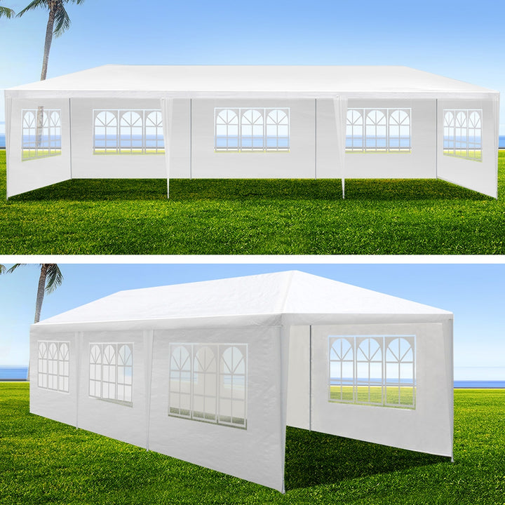 Instahut 3m x 9m Marquee with Side Wall (8 Panels) - White and Blue