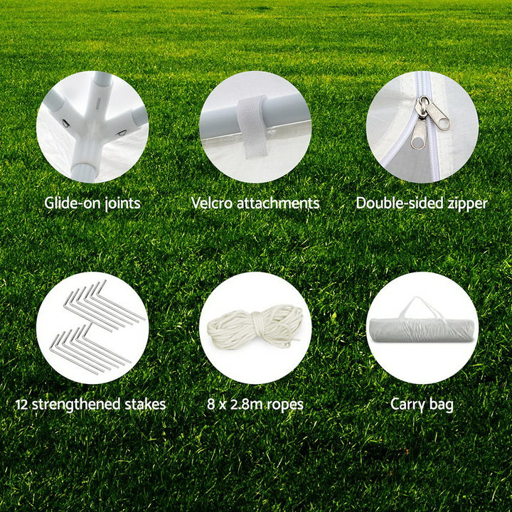 Instahut 3m x 9m Marquee with Side Wall (8 Panels) - White and Blue