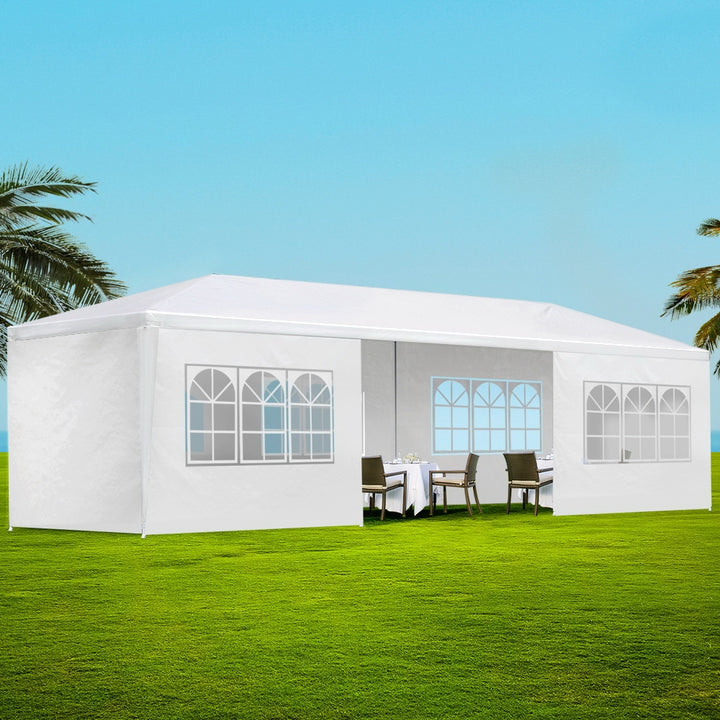 Instahut 3m x 9m Marquee with Side Wall (8 Panels) - White and Blue