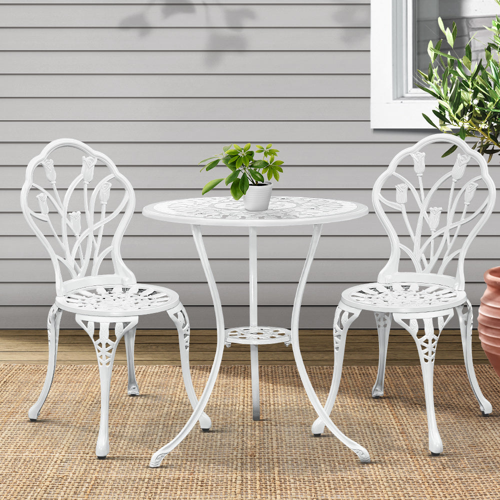Gardeon 3PC Outdoor Setting Bistro Set Chairs Table Cast Aluminum