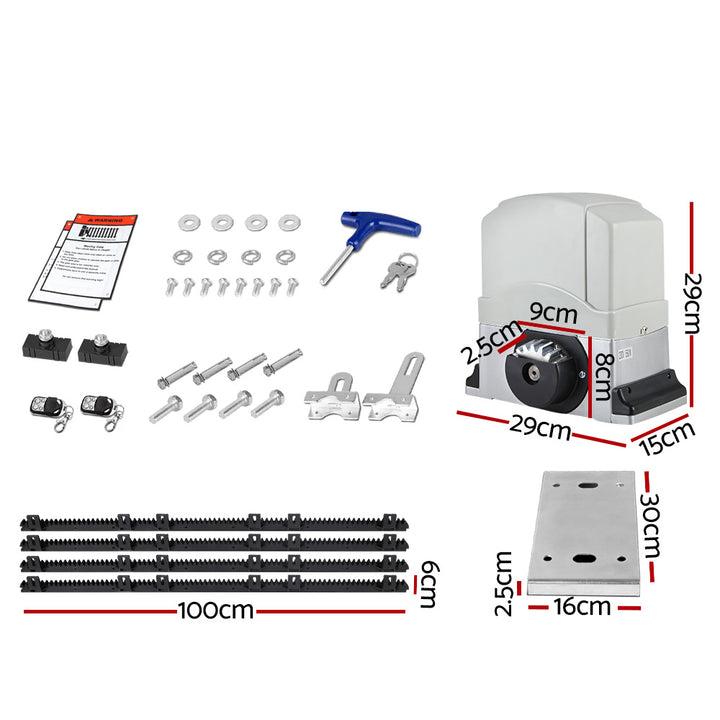 LockMaster Electric Sliding Gate Opener Kit with Remotes - 1200kg / 4m Rails