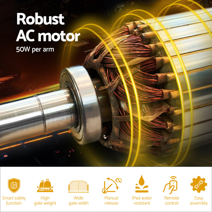 Lockmaster Dual Swing Automatic Gate Opener Kit - Electric / Solar Powered (10W) - 600kg / 10m