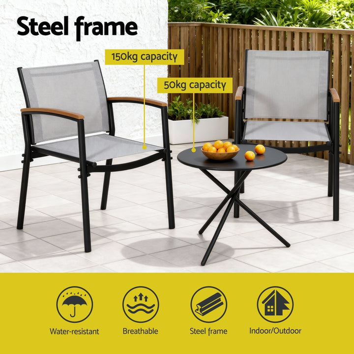 Gardeon 3PC Outdoor Bistro Set - Steel Table and Chairs