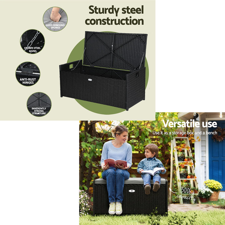 Gardeon Outdoor Storage Bench / Box - Wicker - Black
