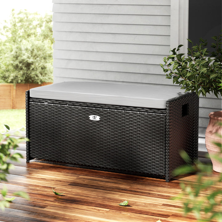 Gardeon Outdoor Storage Bench / Box - Wicker - Black