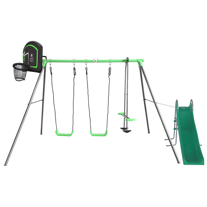 Hurley 2 Metal Swing Set with Slippery Slide & Hoop - Lifespan Kids