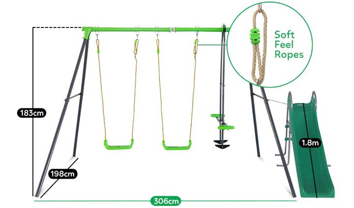 Hurley 2 Metal Swing Set with Slippery Slide - Lifespan Kids