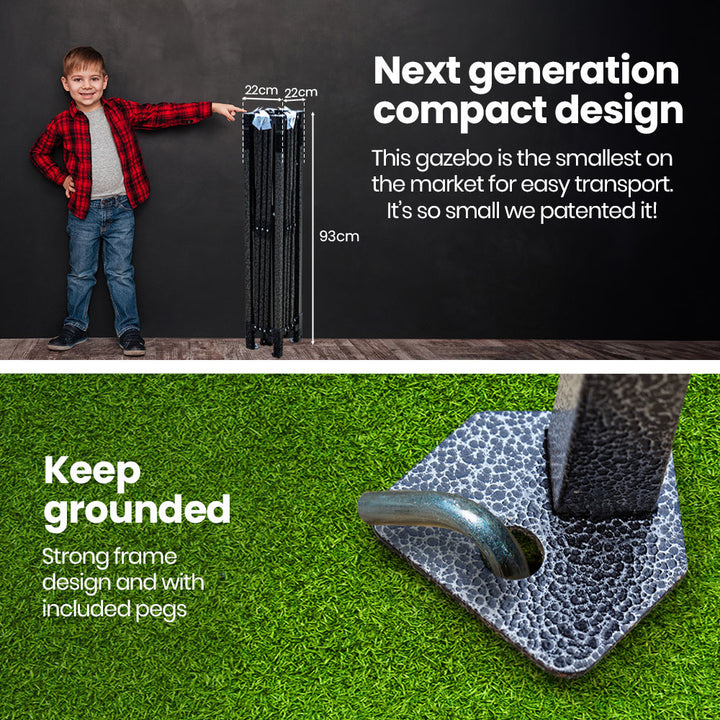 RED TRACK 3x3m Ultra Compact Folding Gazebo with Carry Bag (Available in 3 Different Colour Options)