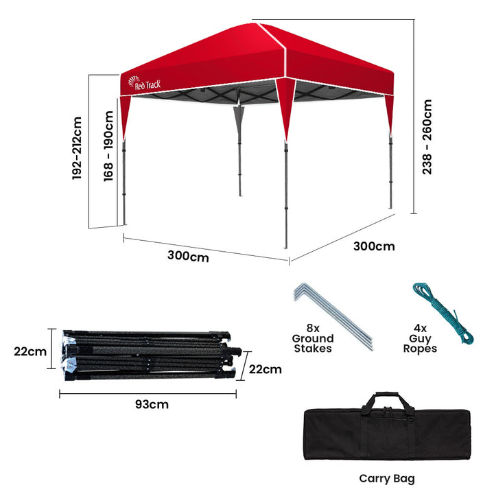RED TRACK 3x3m Ultra Compact Folding Gazebo with Carry Bag (Available in 3 Different Colour Options)