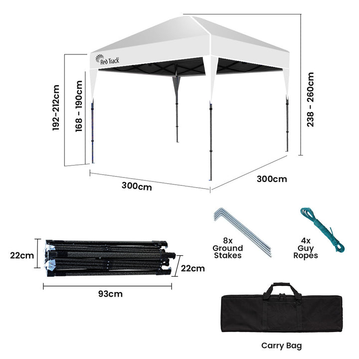 RED TRACK 3x3m Ultra Compact Folding Gazebo with Carry Bag (Available in 3 Different Colour Options)