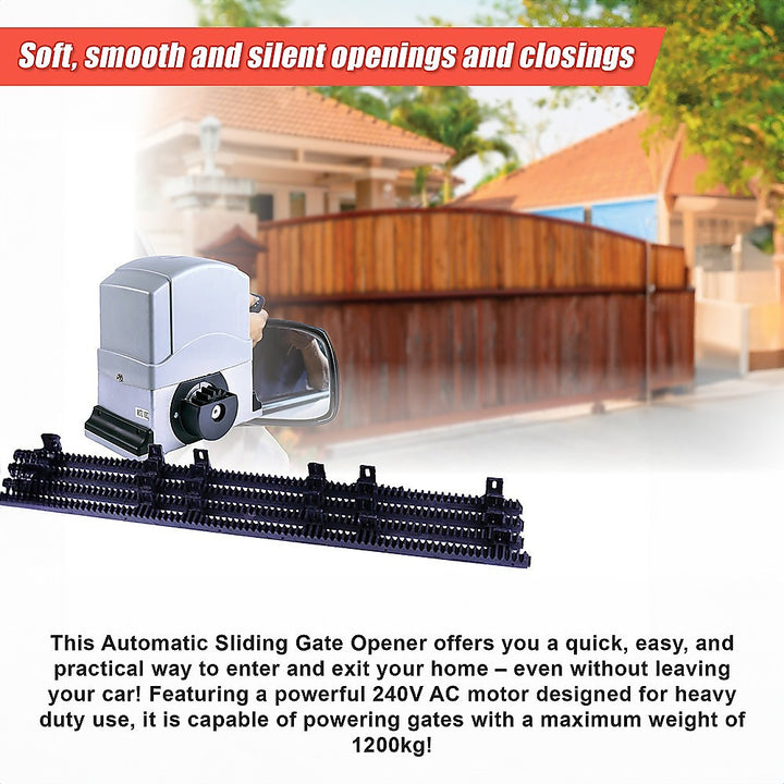1200KG Automatic Sliding Gate Opener Kit with 4m Rail & Remotes