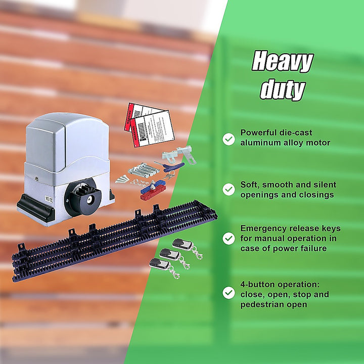 1200KG Automatic Sliding Gate Opener Kit with 4m Rail & Remotes